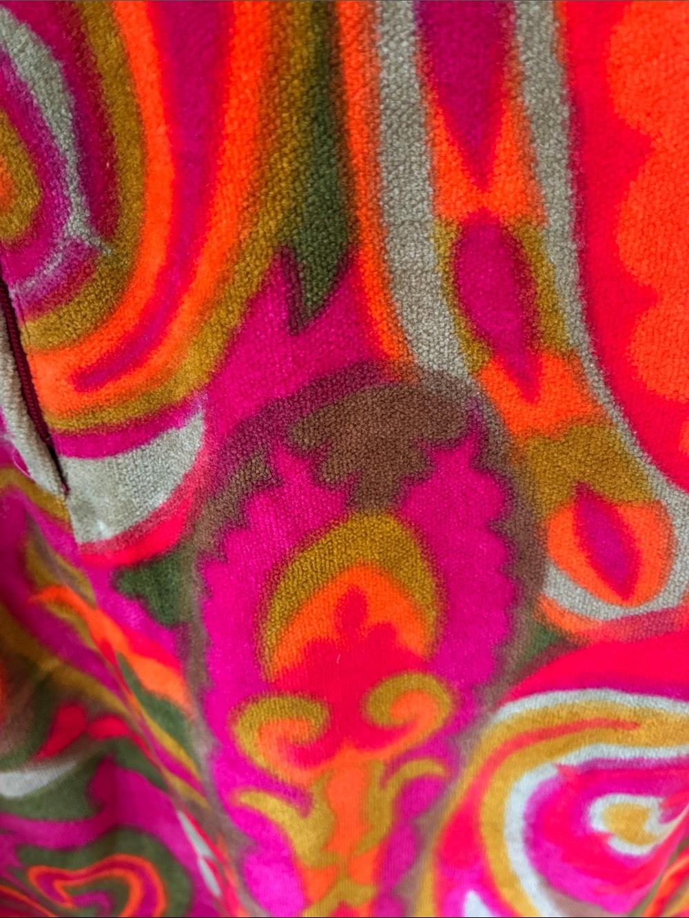 Vintage 1970s Hot Pink Paisley Maxi Dress with Olive & Red Accents - Picture 6 of 10